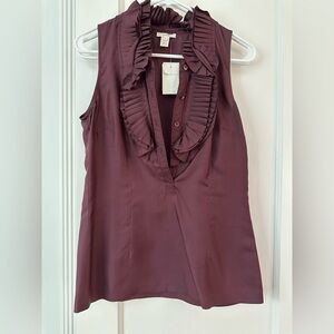 NWT J. Crew Silk Maroon Burgundy Red Sleeveless Ruffle Blouse Top Size 4